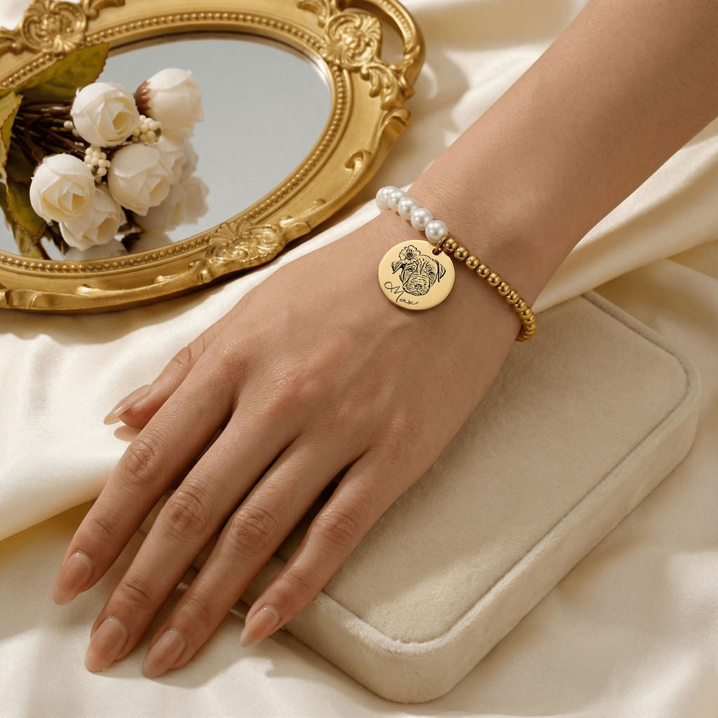 Bracelet Nacre Personnalisé PAWLIA — Portrait ou Empreinte