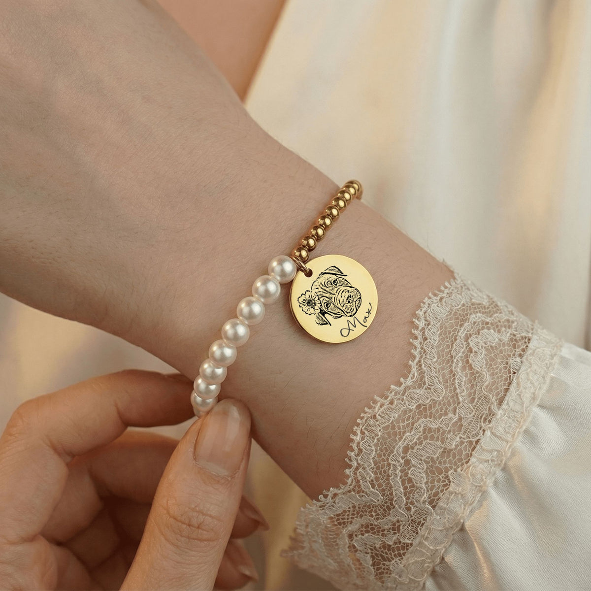 Bracelet Nacre Personnalisé PAWLIA — Portrait ou Empreinte