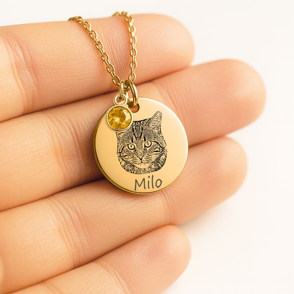 Collier Pièce Pierre de Naissance Personnalisé PAWLIA — Portrait ou Empreinte