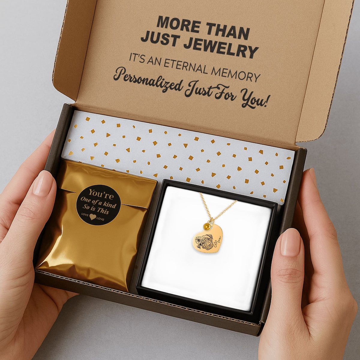 Collier Cœur Pierre de Naissance Personnalisé PAWLIA — Portrait ou Empreinte