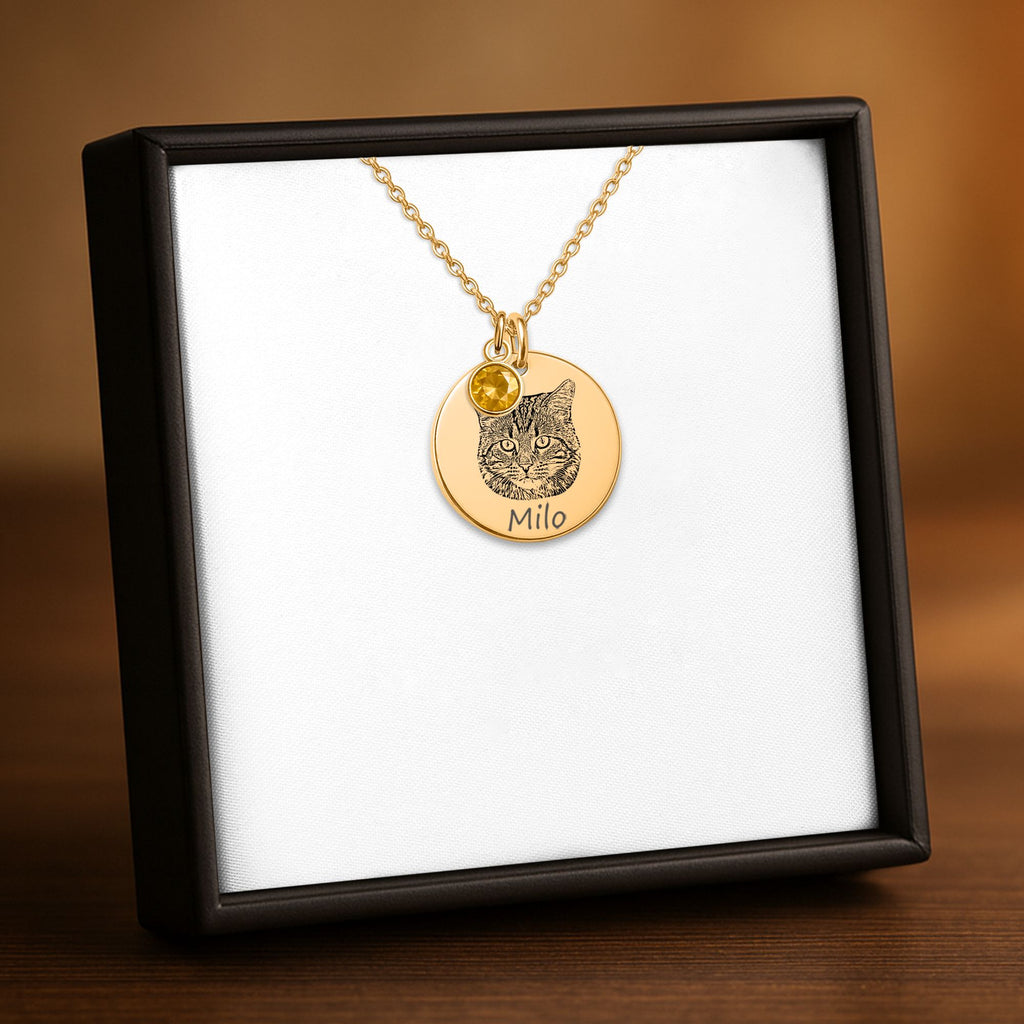 Collier Pièce Pierre de Naissance Personnalisé PAWLIA — Portrait ou Empreinte
