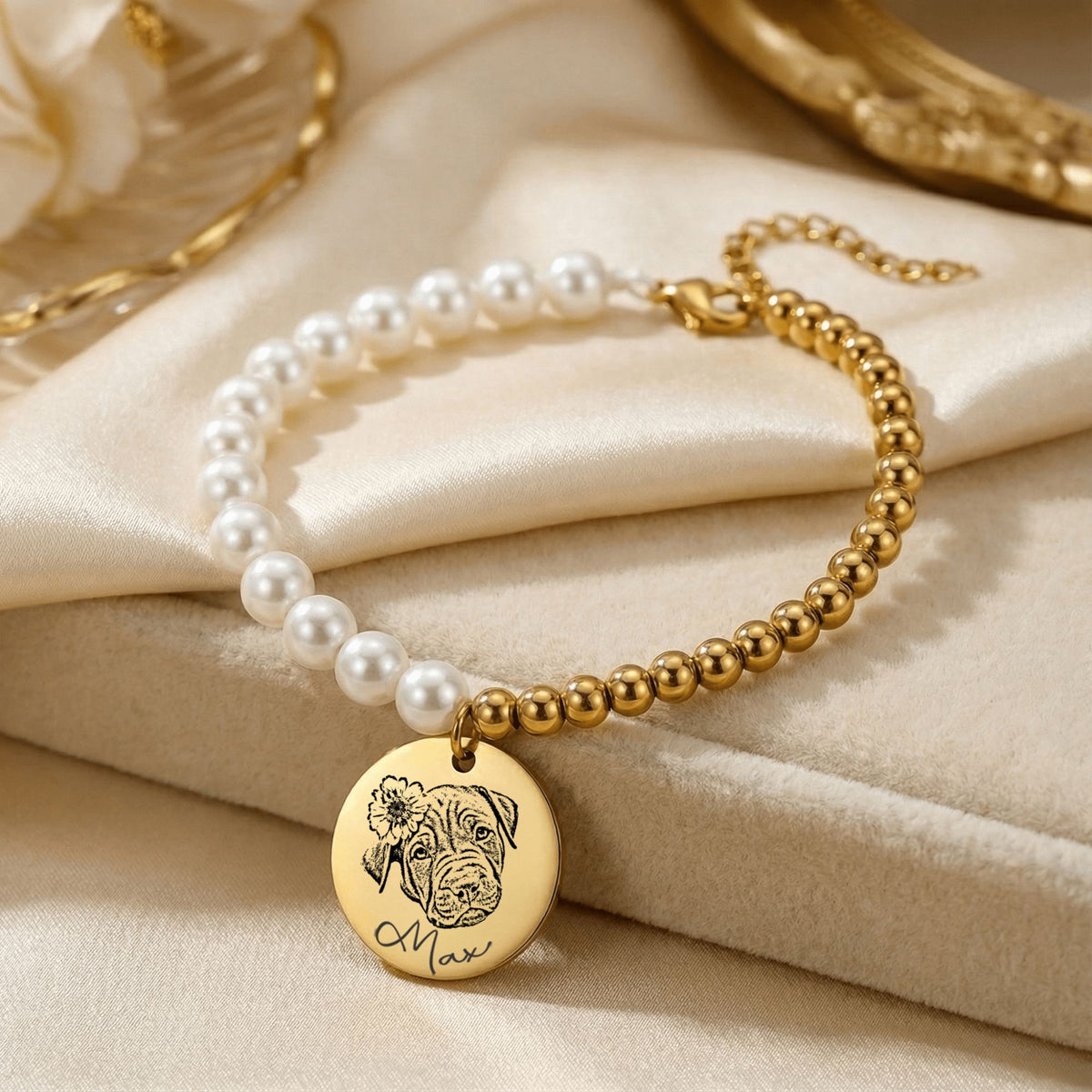 Bracelet Nacre Personnalisé PAWLIA — Portrait ou Empreinte