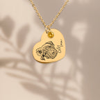 Collier Cœur Pierre de Naissance Personnalisé PAWLIA — Portrait ou Empreinte