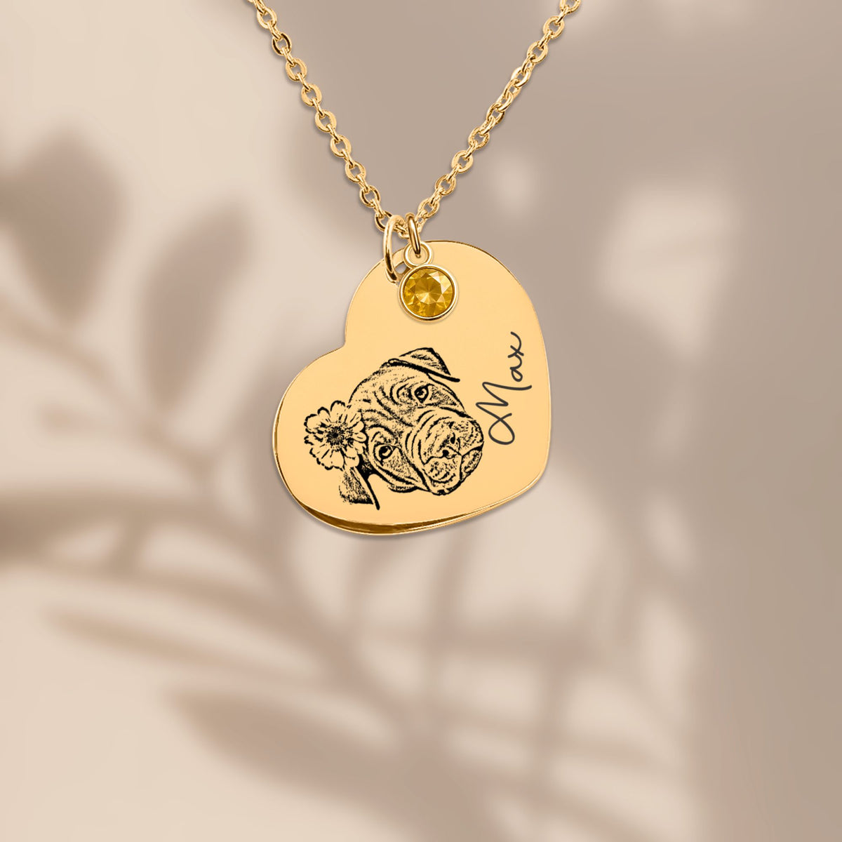 Collier Cœur Pierre de Naissance Personnalisé PAWLIA — Portrait ou Empreinte