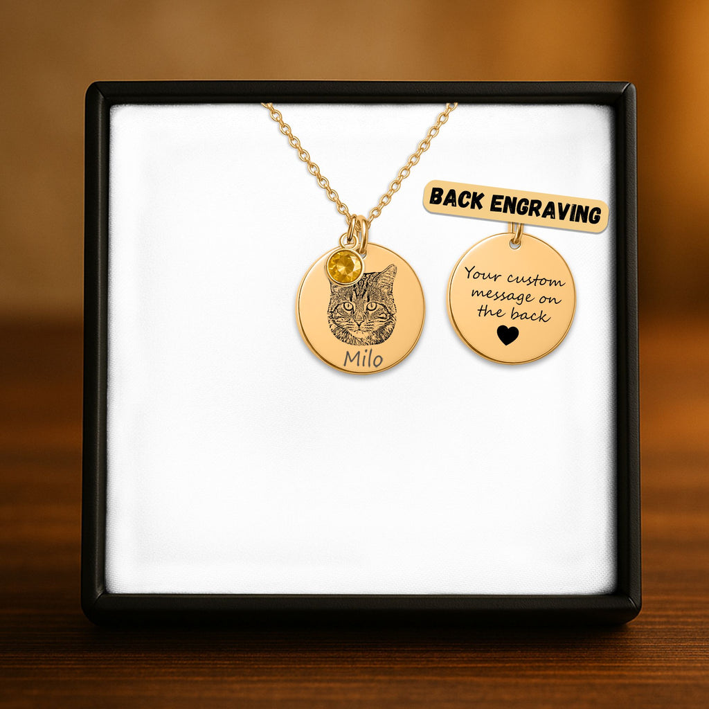 Collier Pièce Pierre de Naissance Personnalisé PAWLIA — Portrait ou Empreinte