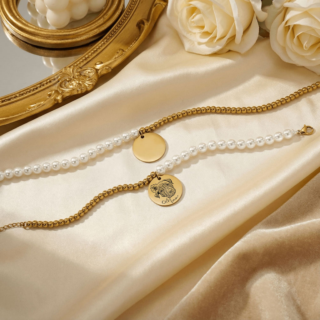 Bracelet Nacre Personnalisé PAWLIA — Portrait ou Empreinte
