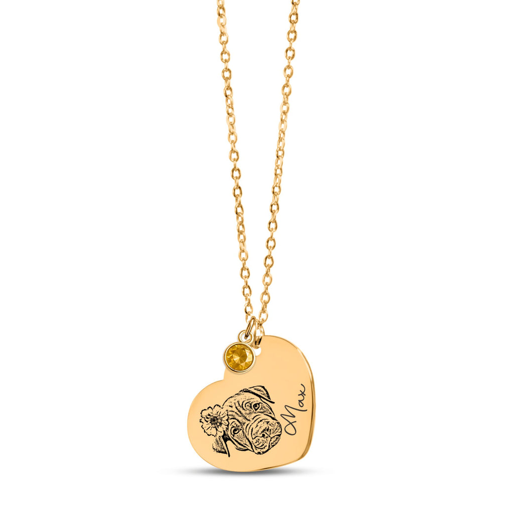 Collier Cœur Pierre de Naissance Personnalisé PAWLIA — Portrait ou Empreinte