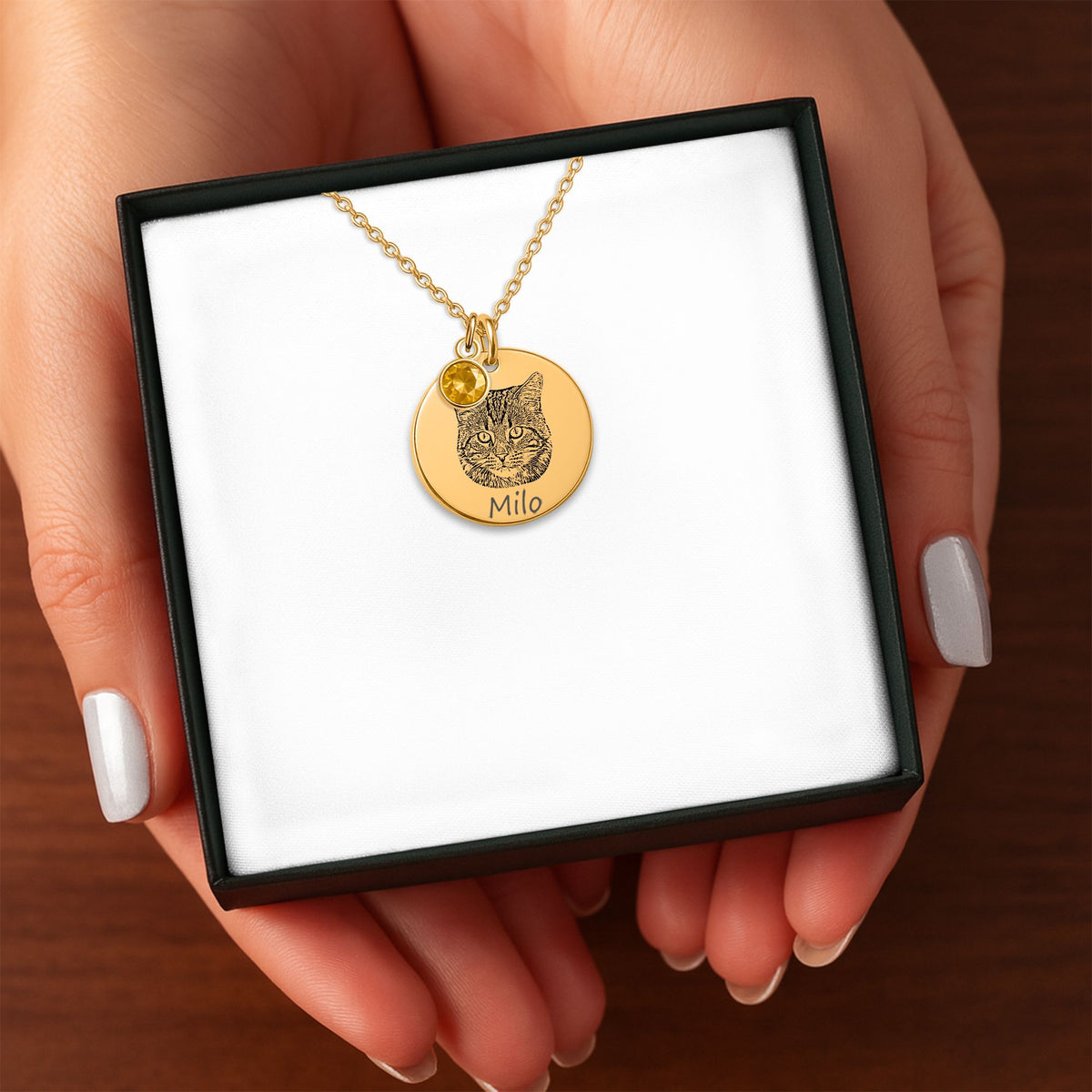 Collier Pièce Pierre de Naissance Personnalisé PAWLIA — Portrait ou Empreinte